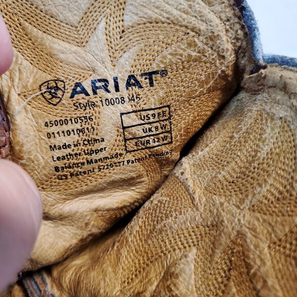 Ariat Tan Cowboy Leather Heel Boot Men 9 EE Western Country Stitched Rodeo Ranch - Picture 12 of 15